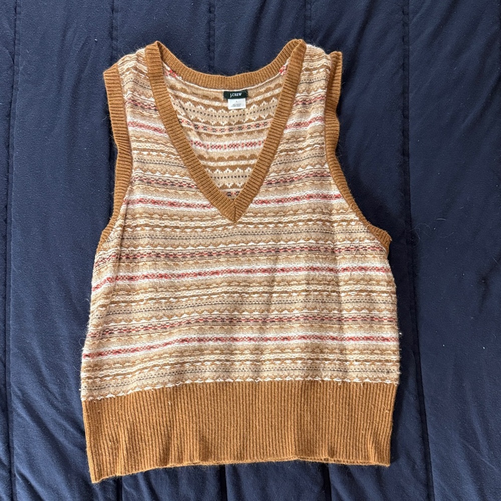 J. Crew Tan and Cream Knit Sweater Vest